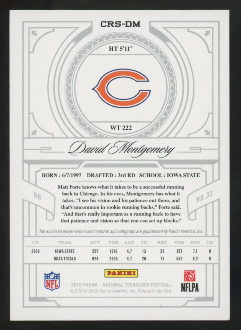 2019 National Treasures David Montgomery RC Patch Auto RPA /99 #CRS-DM