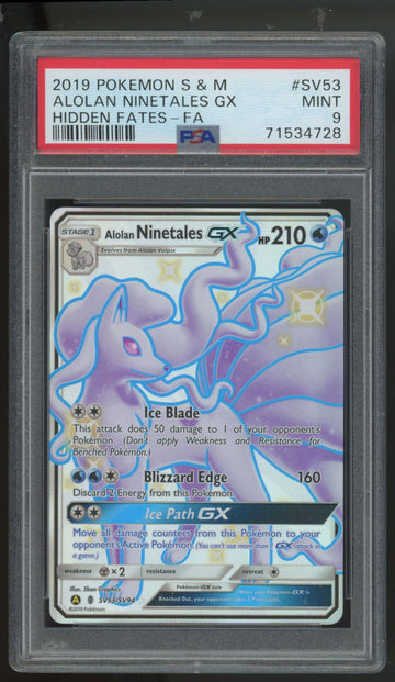 2019 Pokemon Alolan Ninetales GX Hidden Fates Full Art #SV53 PSA 9
