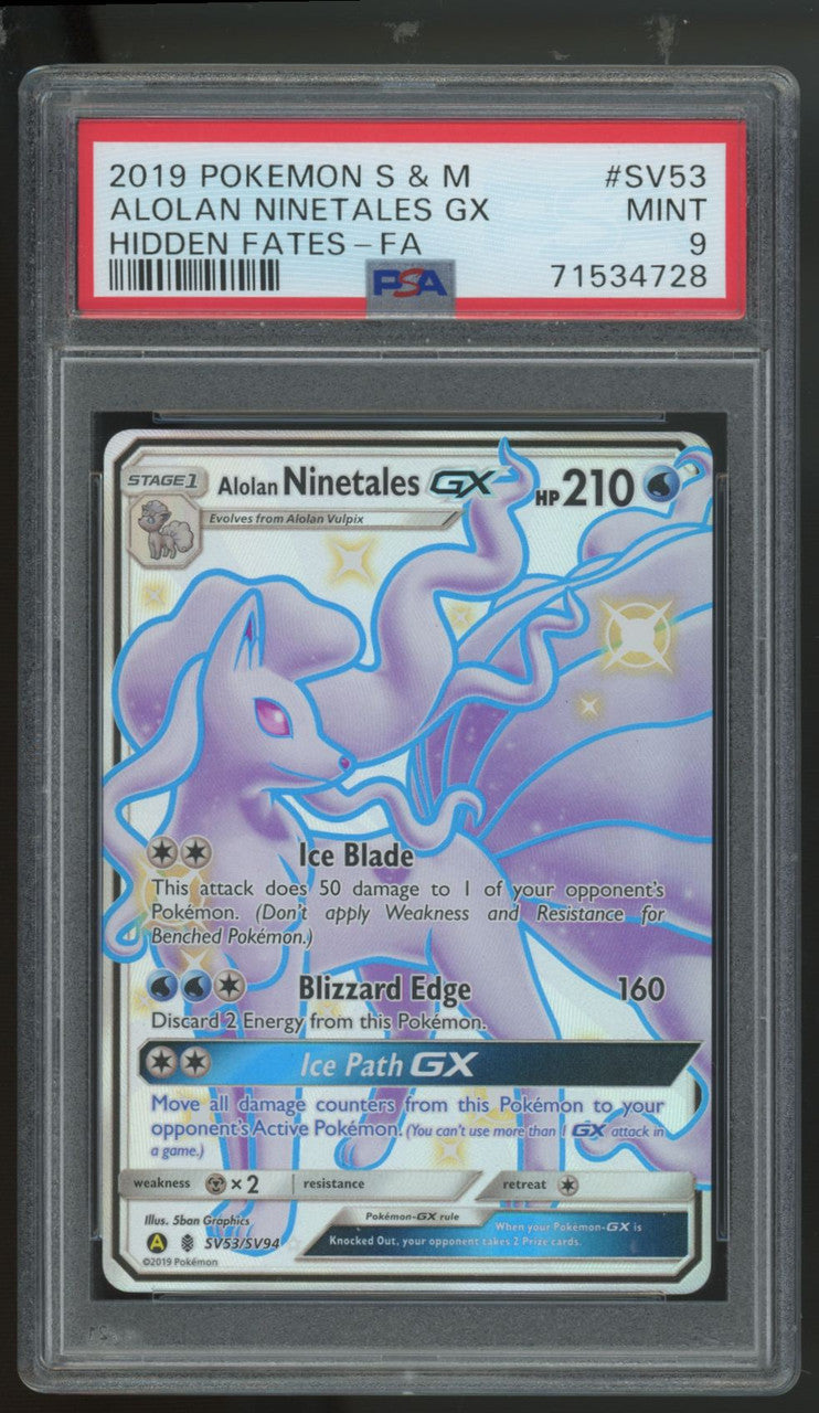 2019 Pokemon Alolan Ninetales GX Hidden Fates Full Art #SV53 PSA 9