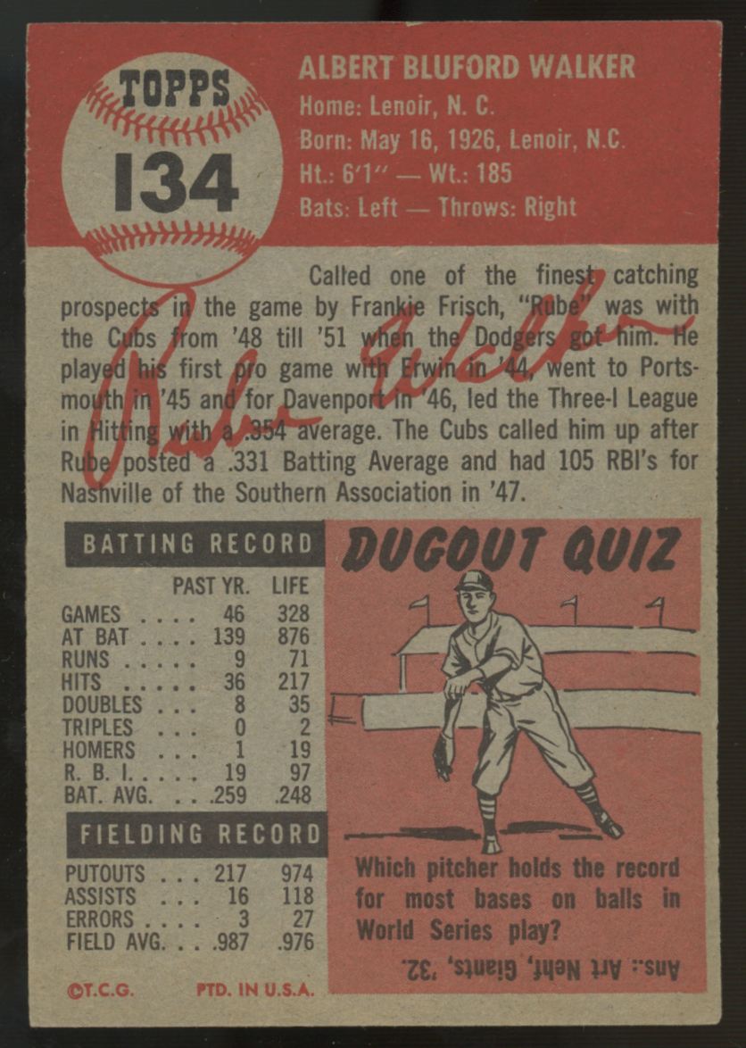1953 Topps Rube Walker #134 VG/EX "A"