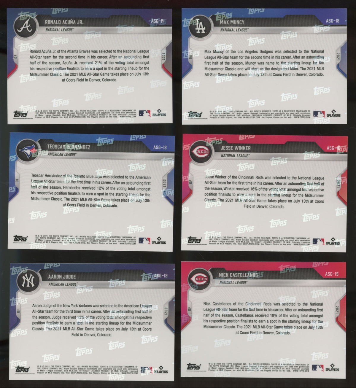 2021 Topps Now MLB All-Star Complete Set (18/18)