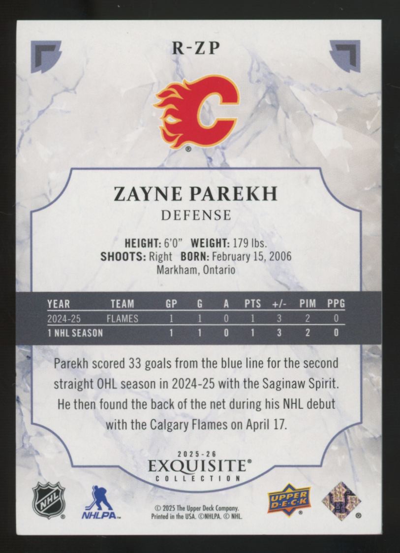 2025-26 UD Black Diamond Exquisite Zayne Parekh RC Gold /99