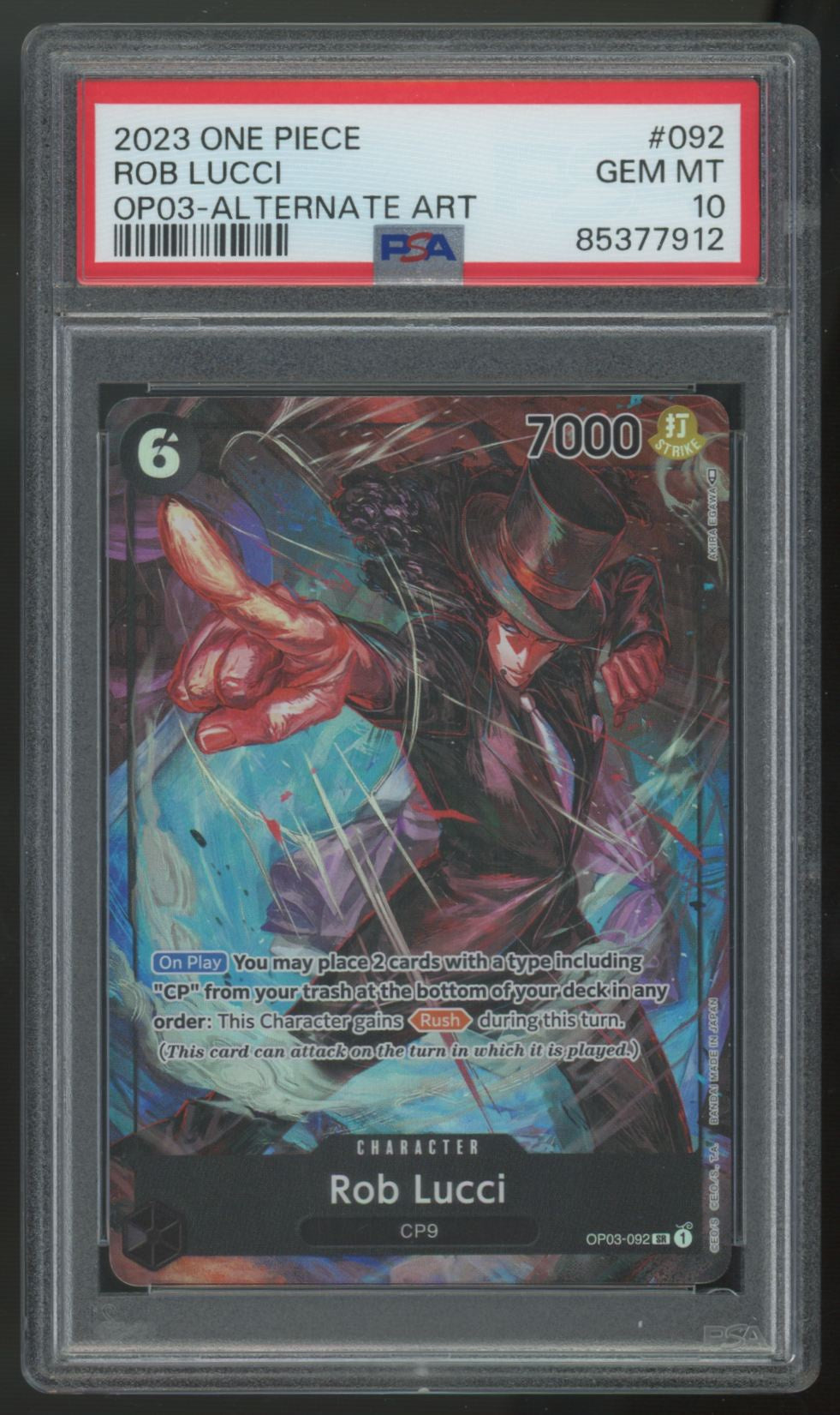 2023 One Piece Rob Lucci OP03 Alt Art #092 PSA 10