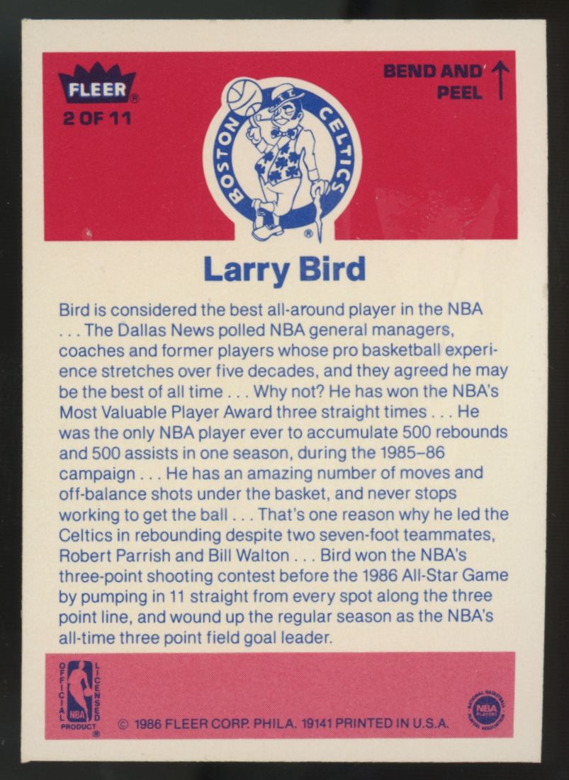 1986-87 Fleer Sticker Larry Bird #2 NM