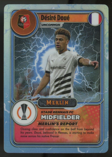 2023-24 Topps Merlin UEFA Club Desire Doue Gamers Lightning Blue Refractor /75