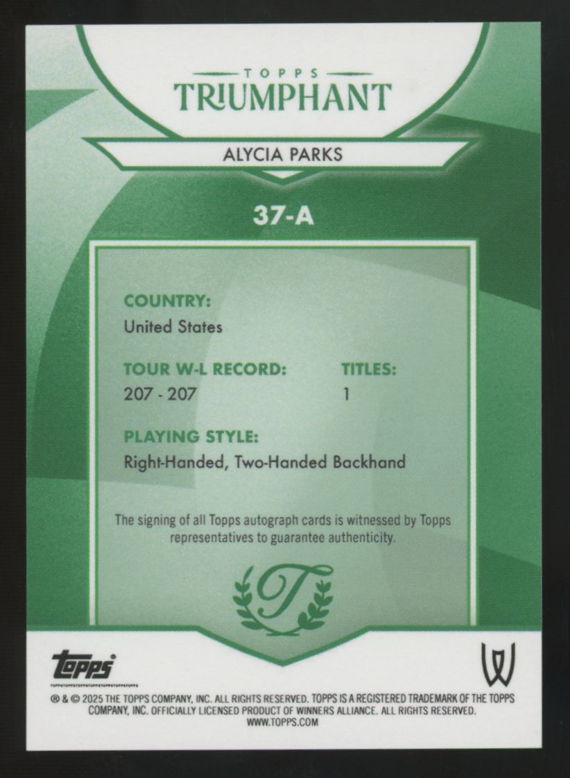 2025 Topps Triumphant Alycia Parks RC Hard Court Orange Auto /25 #37-A