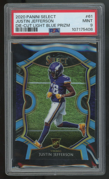 2020 Panini Select Justin Jefferson RC Concourse Die-Cut Light Blue #61 PSA 9