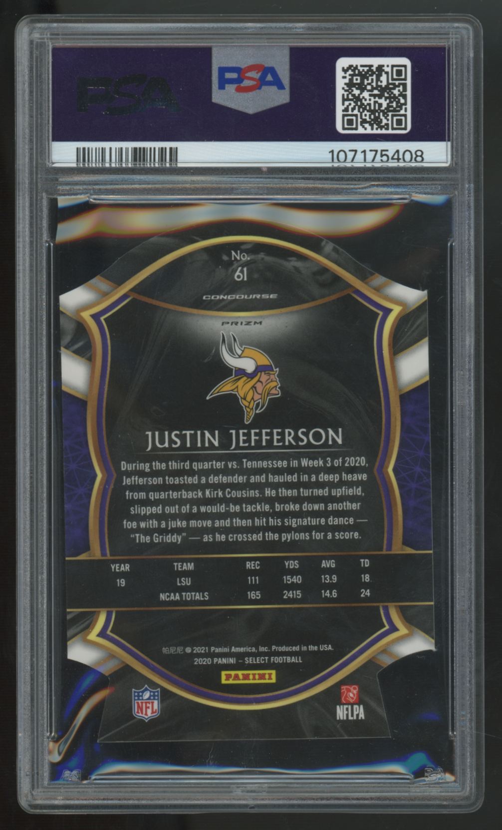 2020 Panini Select Justin Jefferson RC Concourse Die-Cut Light Blue #61 PSA 9