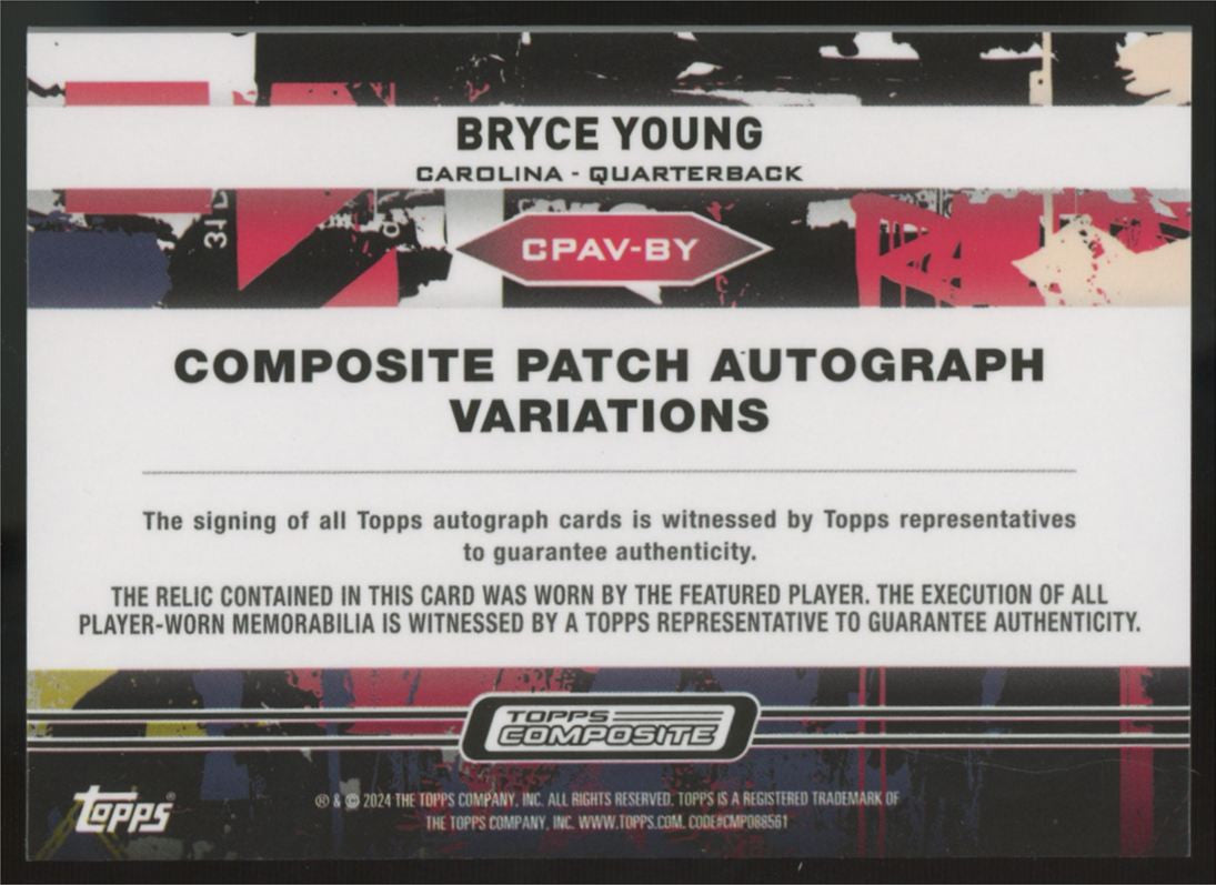 2023 Topps Composite Bryce Young RC Purple Patch Auto Vertical RPA /75 #CPAV-BY