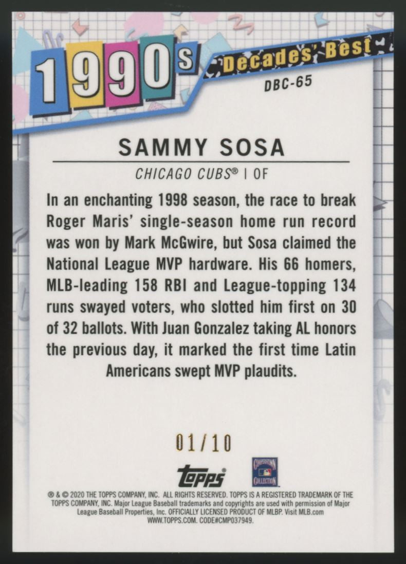 2020 Topps Sammy Sosa Decades Best Red /10 #DBC-65
