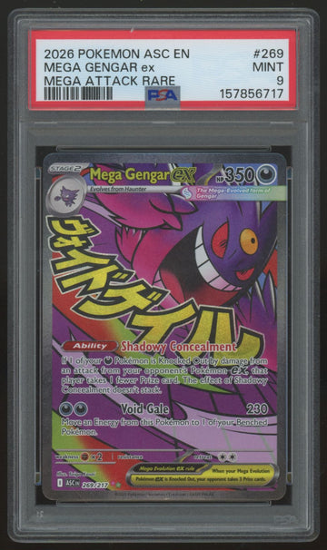 2026 Pokemon Mega Gengar ex Ascended Heroes Attack Rare #269 PSA 9