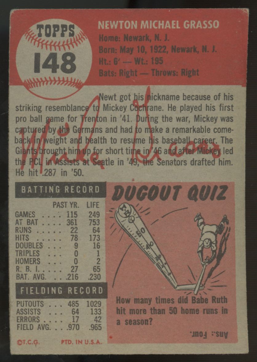 1953 Topps Mickey Grasso #148 VG/EX