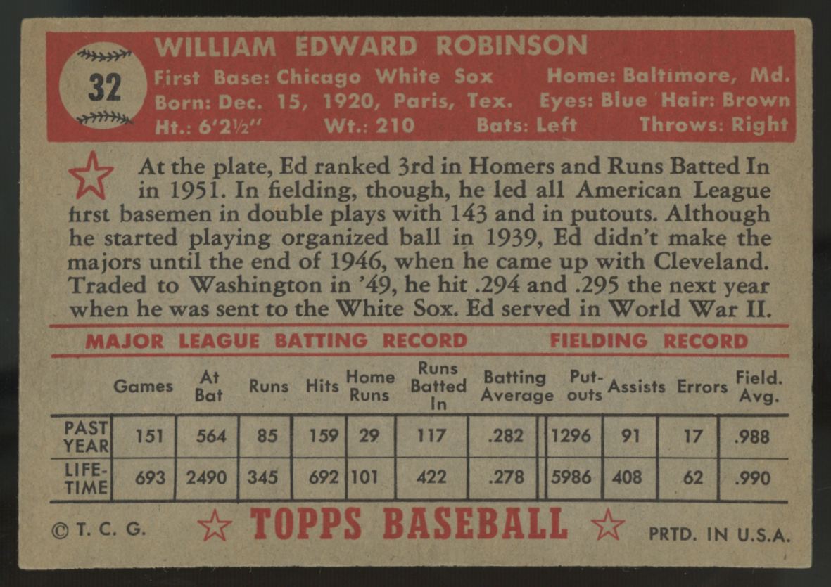 1952 Topps Eddie Robinson RC #32 VG