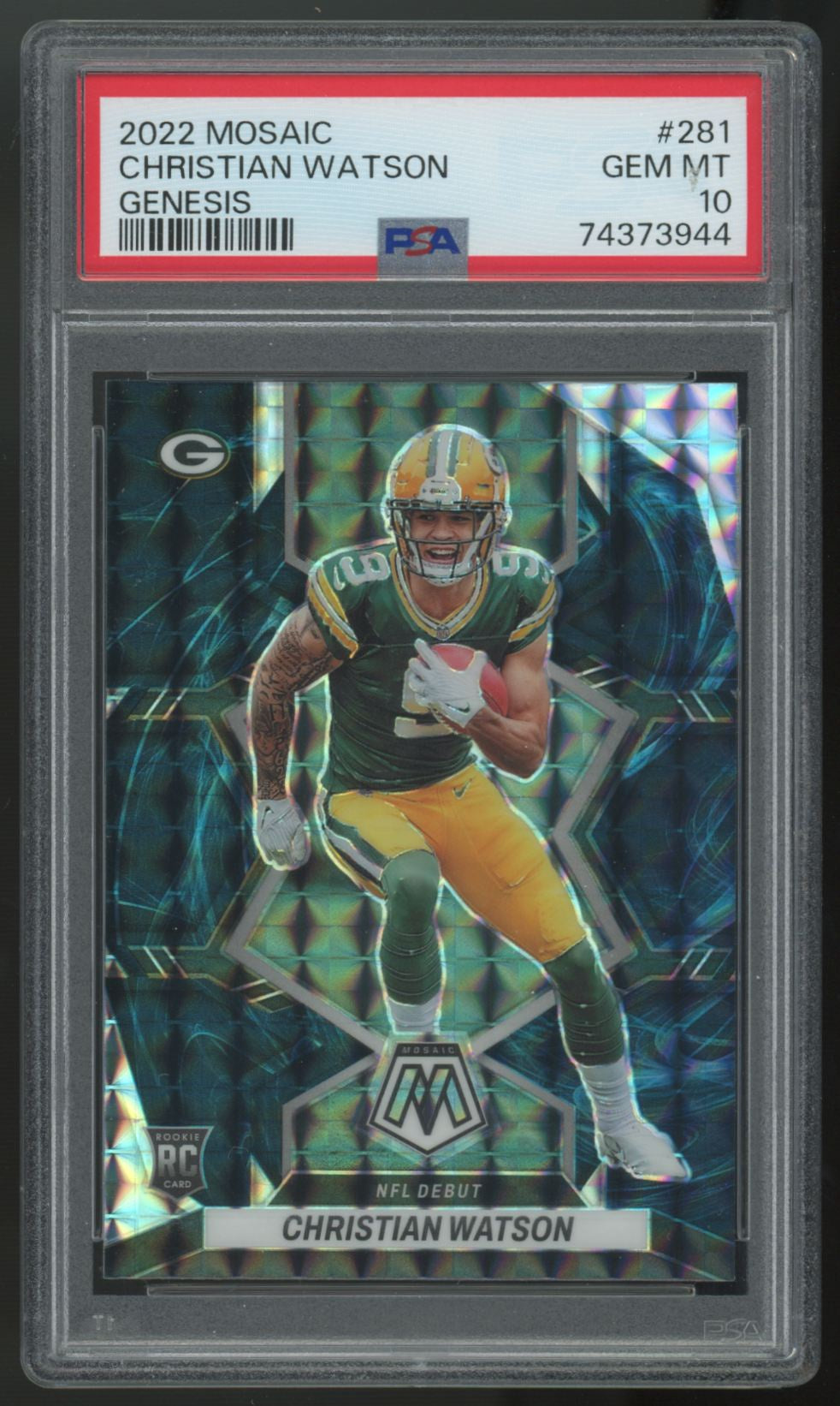 2022 Panini Mosaic Christian Watson RC Genesis SSP #281 PSA 10
