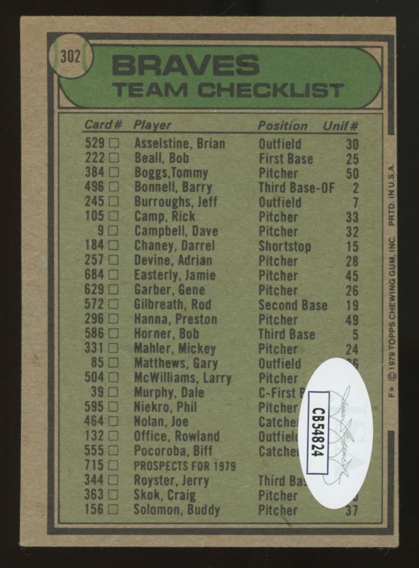 1979 Topps Bobby Cox #302 Signed Auto JSA