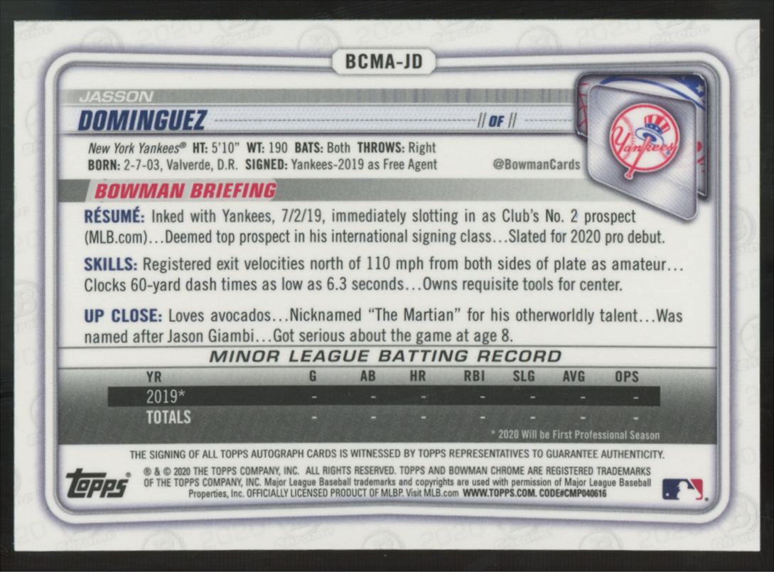 2020 Bowman Chrome Mega  Jasson Dominguez Auto #BCMA-JD