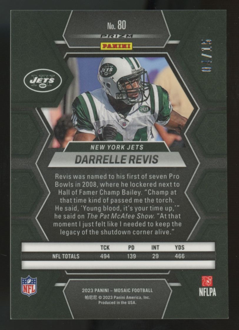 2023 Panini Mosaic Darrelle Revis Blue Fluorescent /15 #80