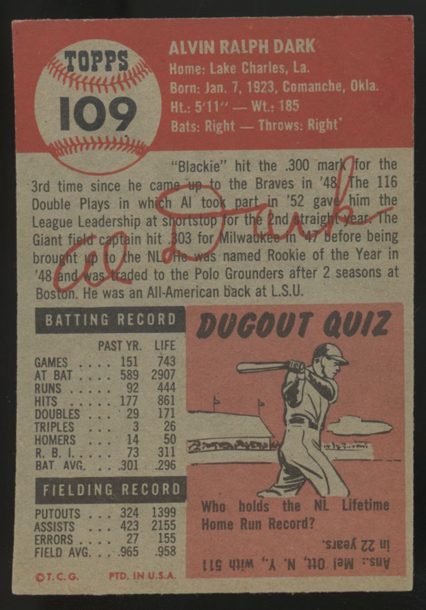 1953 Topps Alvin Dark #109 VG-EX