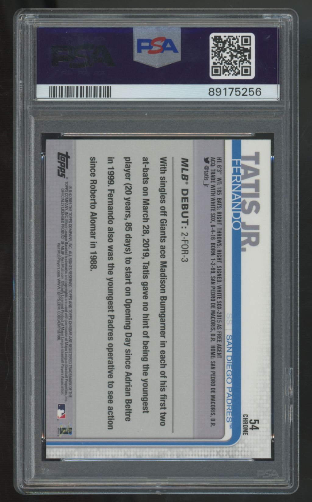 2019 Topps Chrome Fernando Tatis Jr. RC Update #54 PSA 9 *256