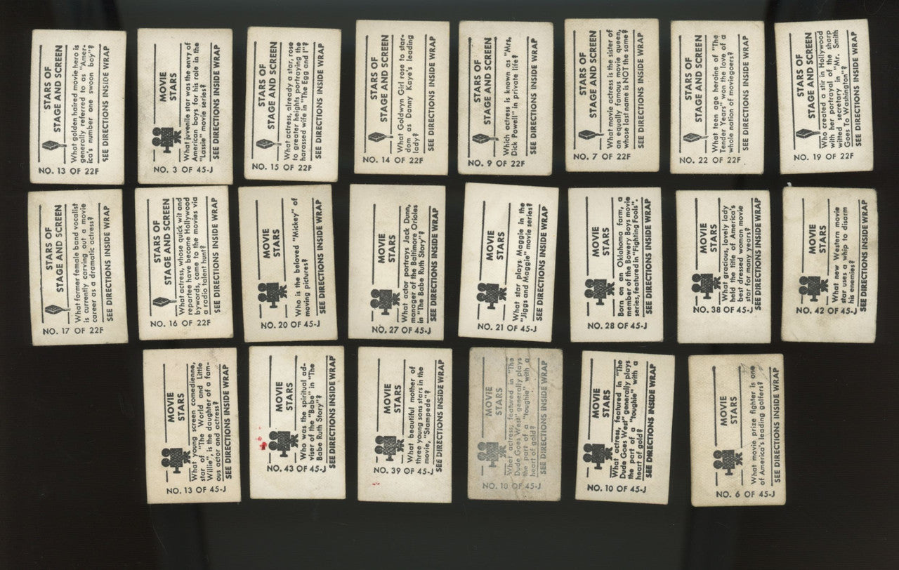 1948 Topps Magic Movie Stars Lot of 22 Low Grade