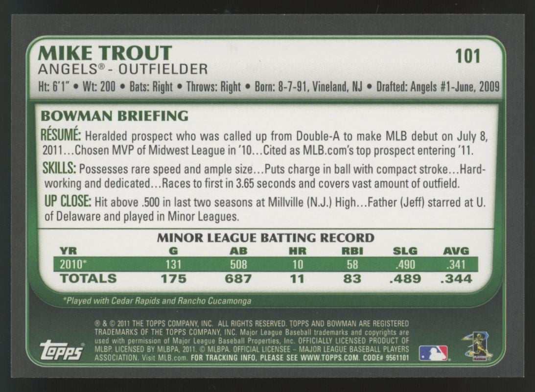 2011 Bowman Draft Mike Trout RC Black #101