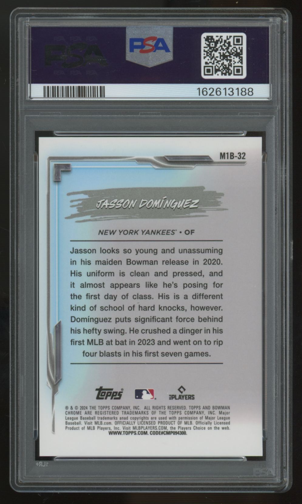 2024 Bowman Chrome Mega Jasson Dominguez RC My 1st Yellow Refractor /75 PSA 10