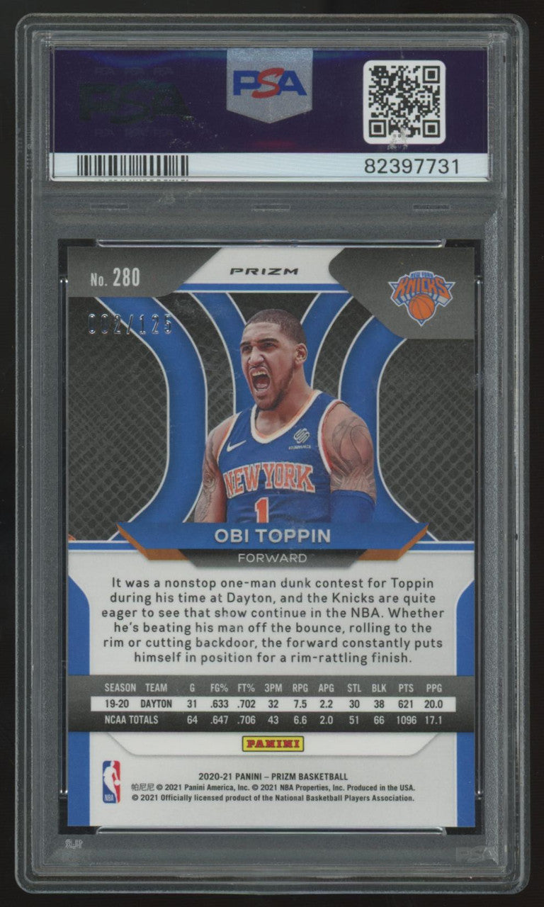 2020-21 Panini Prizm Obi Toppin RC Blue Ice /125 #280 PSA 10