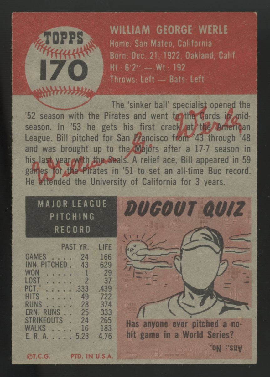 1953 Topps Bill Werle #170 NM