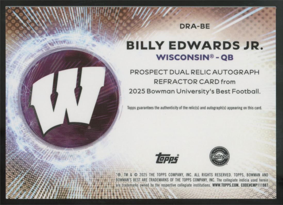 2025 Bowman Best U Billy Edwards Jr. Gold Prospect Dual Patch Auto /50 #DRA-BE