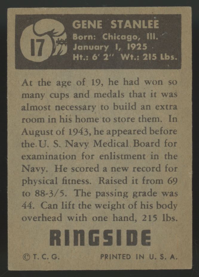 1951 Topps Ringside Gene Stanlee "Mr. America" #17 VG/EX