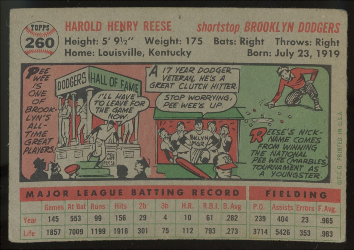 1956 Topps Pee Wee Reese #260 EX