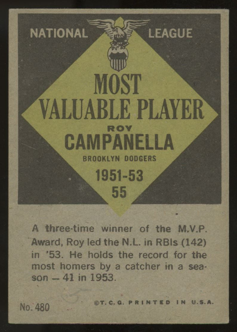 1961 Topps Roy Campanella NL MVP #480 G-VG