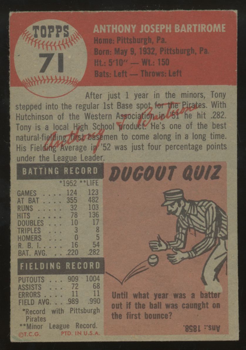 1953 Topps Tony Bartirome #71 VG/EX