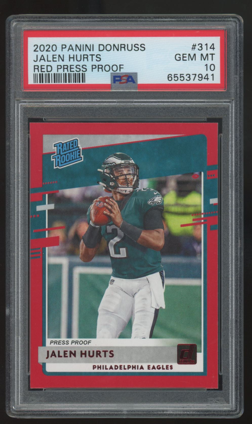 2020 Panini Donruss Jalen Hurts RC Rated Rookie Red Press Proof #314 PSA 10