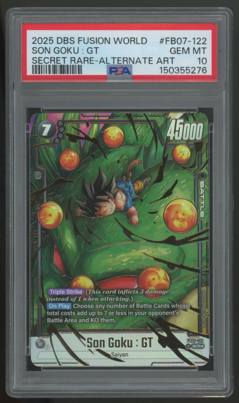 2025 Dragon Ball Fusion World Son Goku: GT FB07 Secret Rare Alt Art #122 PSA 10