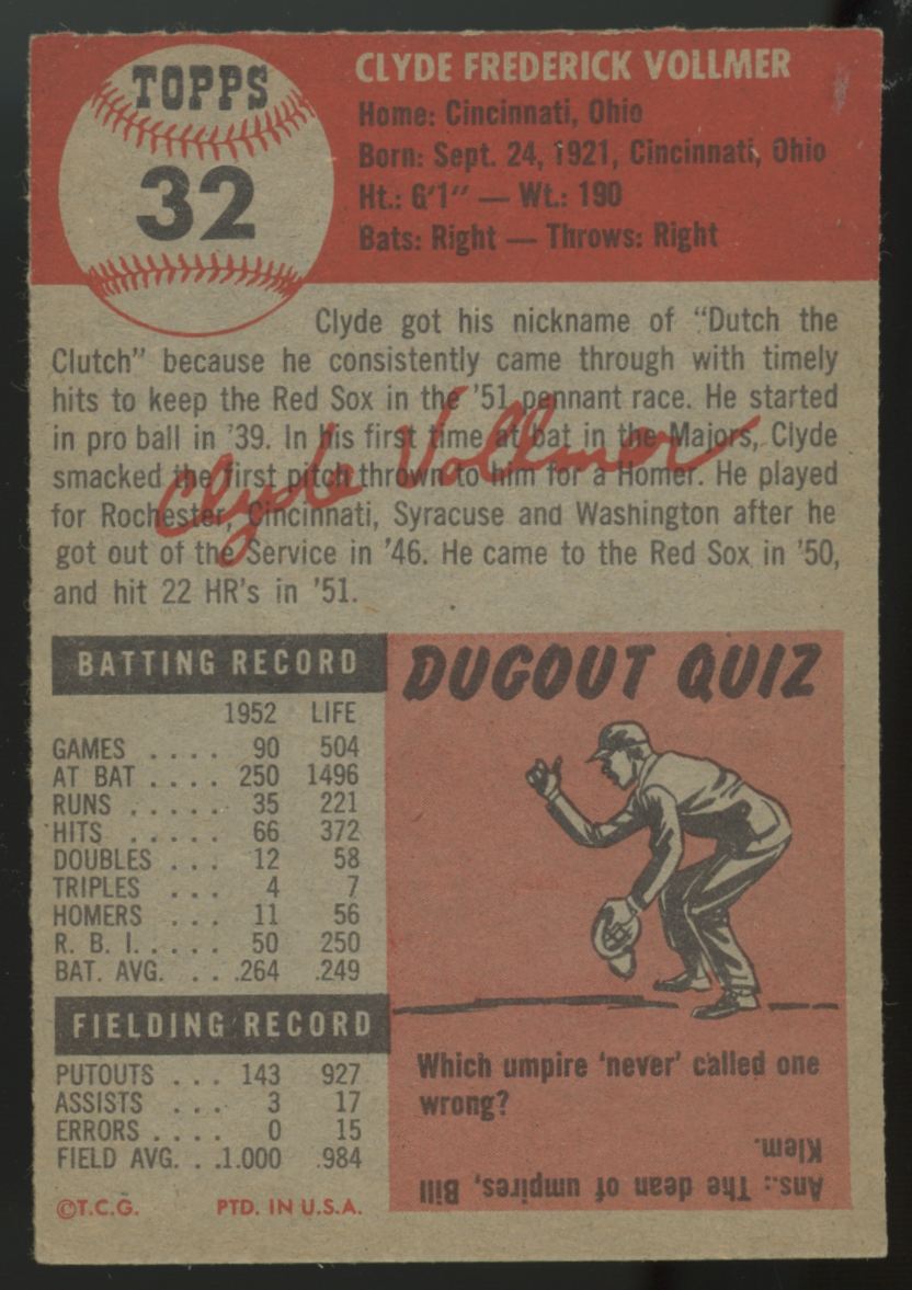 1953 Topps Clyde Vollmer #32 EX/MT "A"