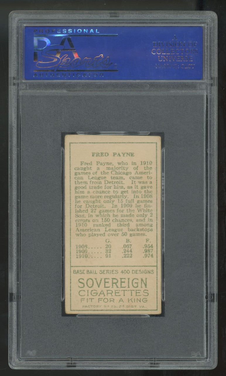 1911 T205 Fred Payne Gold Border Sovereign Cigarettes Back PSA 4