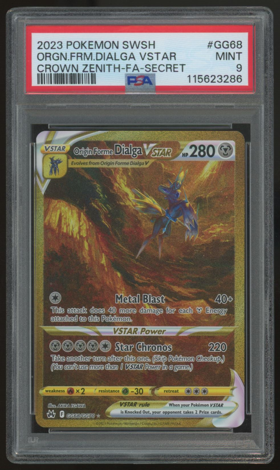 2023 Pokemon Origin Forme Dialga VSTAR Crown Zenith Full Art Secret #GG68 PSA 9