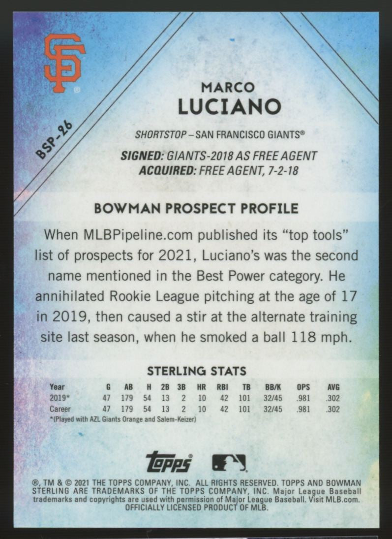 2021 Bowman Sterling Marco Luciano Red Refractor /5 #BSP-26