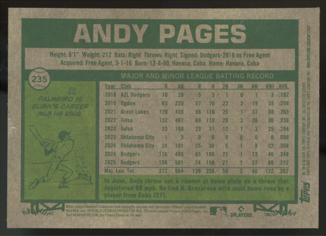 2026 Topps Heritage Andy Pages Chrome Blue Bordered /150 #235