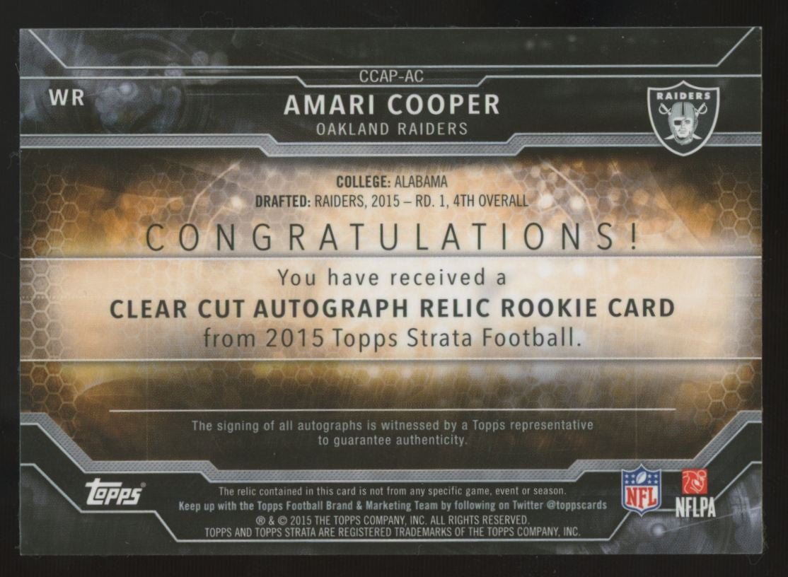 2015 Topps Strata Amari Cooper RC Clear Cut Patch Auto RPA Gold /50 #CCAP-AC