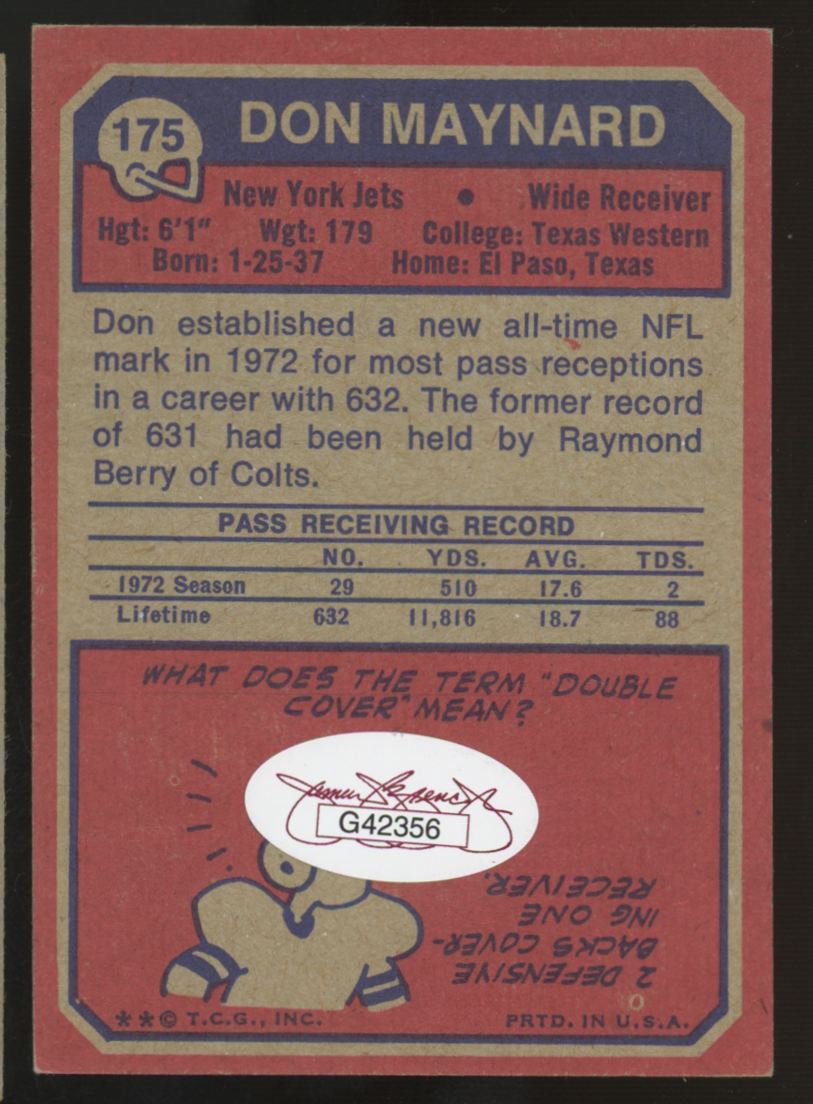 1973 Topps Don Maynard Signed IP Auto #175 EX/NM JSA Authentic