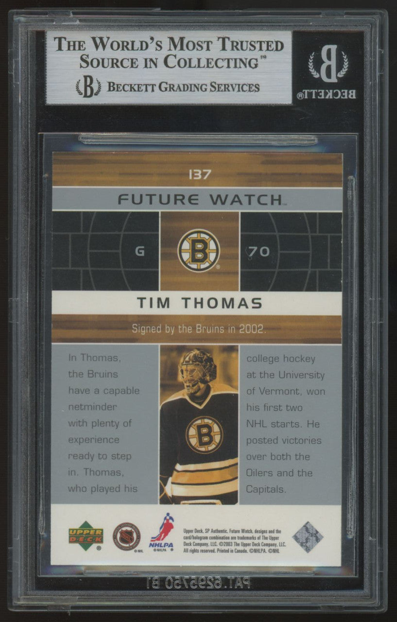 2002-03 Upper Deck SP Authentic Tim Thomas RC Future Watch /900 #137 BGS 9