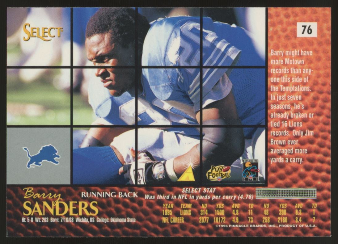 1996 Pinnacle Select Barry Sanders Artist's Proof #76