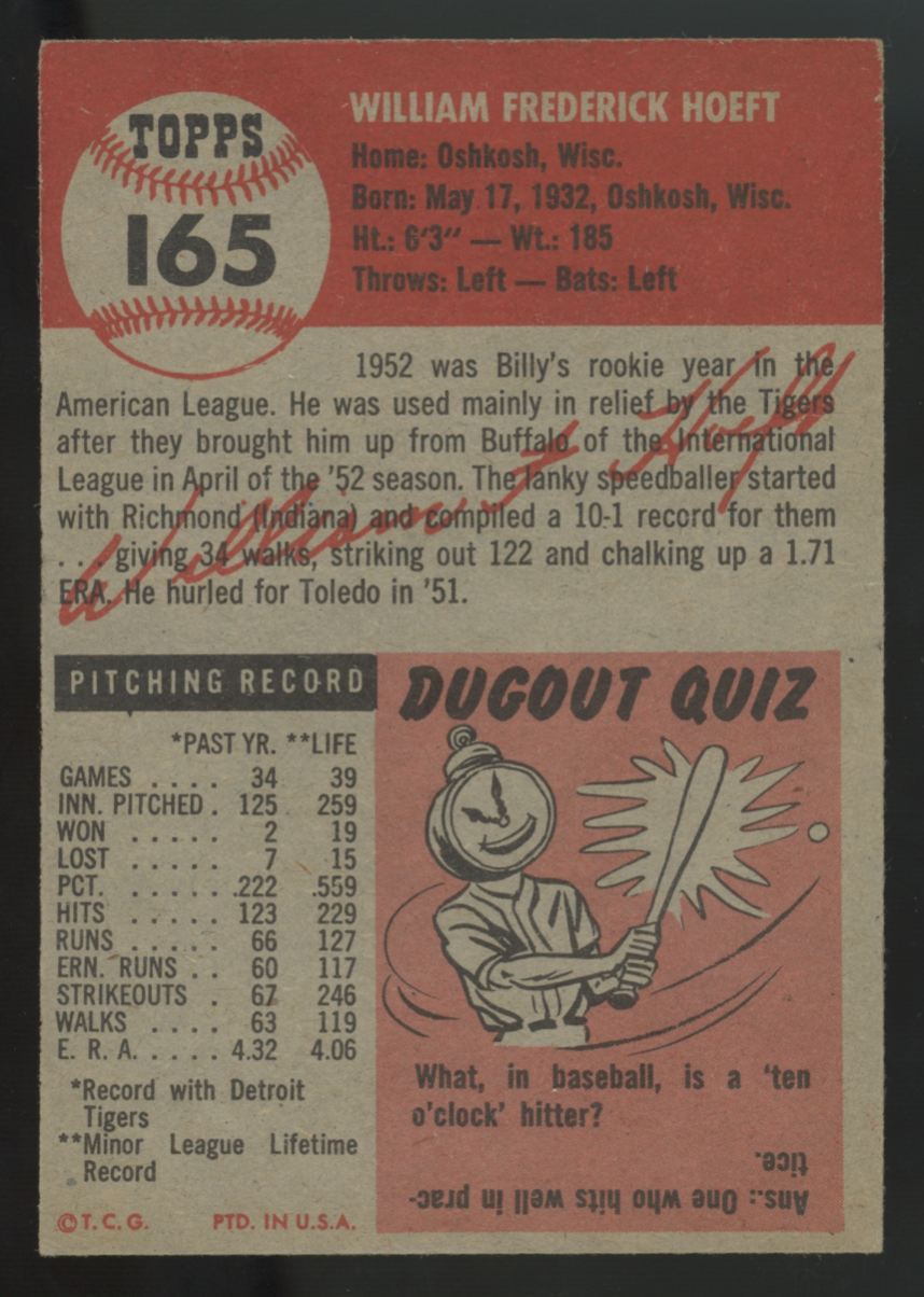 1953 Topps Billy Hoeft #165 EX/MT