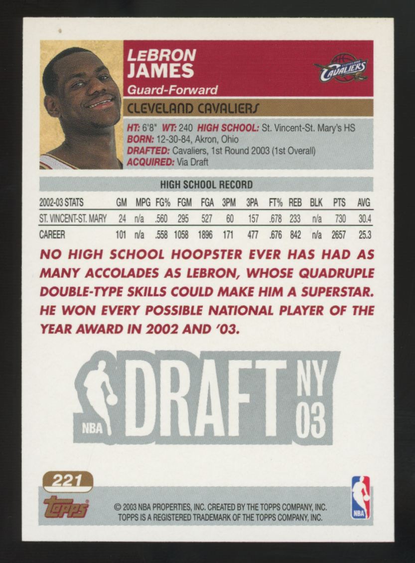 2003-04 Topps LeBron James RC Draft Pick #221 EX/MT
