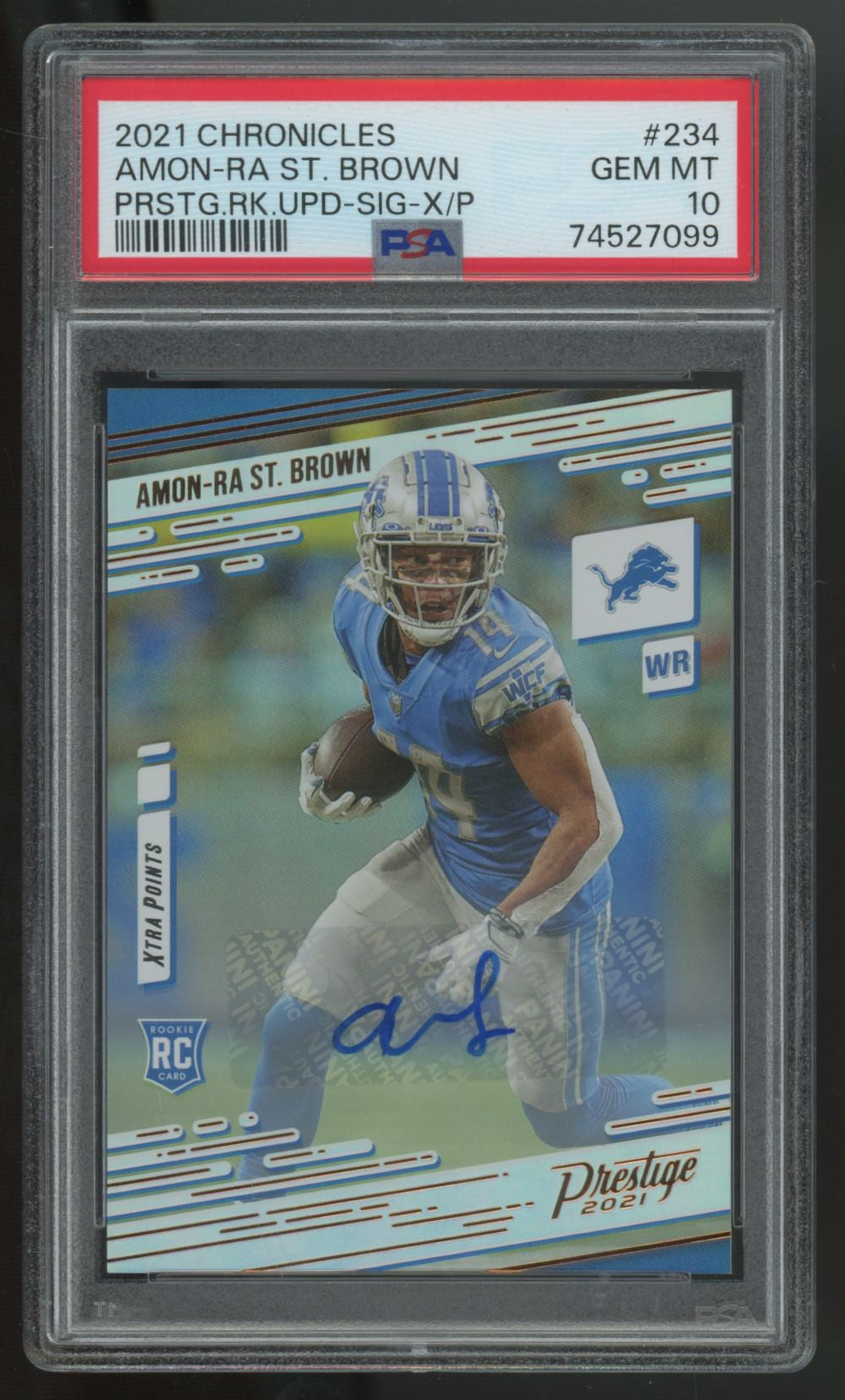 2021 Chronicles Prestige Amon-Ra St. Brown RC Xtra Points Auto #234 PSA 10 *099