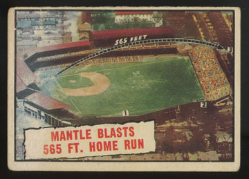 1961 Topps Mickey Mantle Baseball Thrills Blasts 565 FT. Home Run #406 Poor
