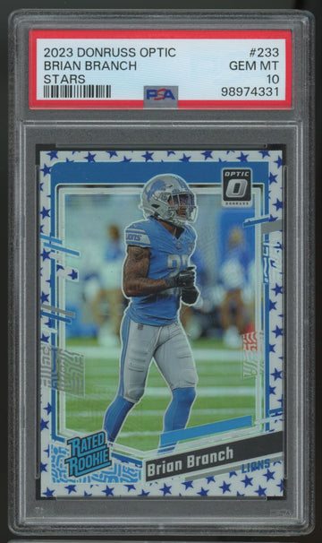 2023 Donruss Optic Brian Branch RC Rated Rookie Stars #233 PSA 10