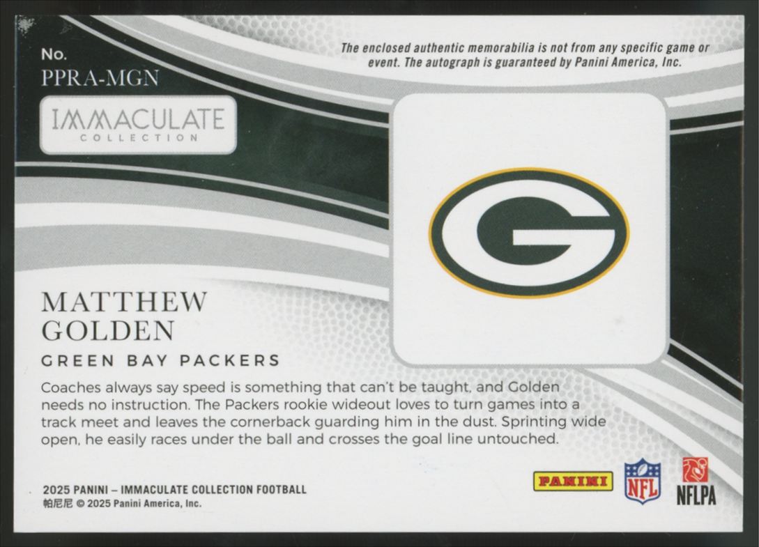 2025 Immaculate Matthew Golden RC Premium Patch Auto RPA /99 #PPRA-MGN